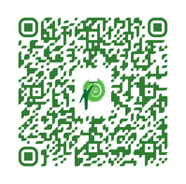 A green and white QR code with a spiral snail-like design in the center. The code is framed with square markers in each corner. The background is white, making the green code highly visible.