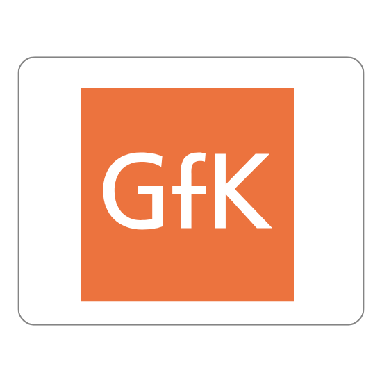 An orange square centered inside a black rectangular frame. Within the orange square, white letters "GfK" are prominently displayed.