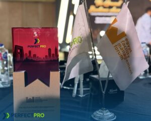 Facility Management Company PerfectPro award and Egypt Facility Management Forum flags at EFMF Grand Award 2026.